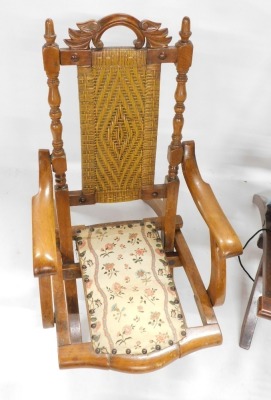 Two late 20thC mahogany folding dolls chairs, each with rush back. (2) - 2