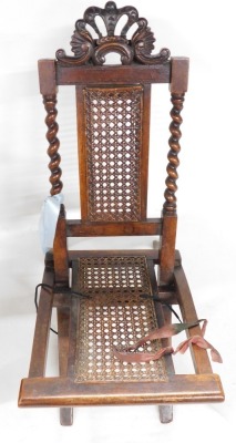 Two late 20thC mahogany folding dolls chairs, each with rush back. (2) - 3