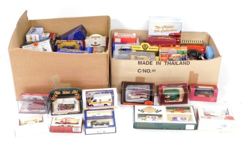 A group of Days Gone Lledo Eddie Stobart, and other diecast vehicles and lorries, buses, etc, boxed. (2 boxes)