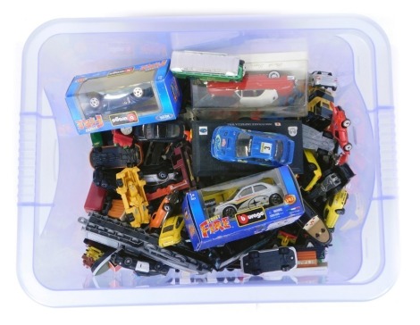 Various diecast play worn vehicles and trains, Ertl locomotive, Thomas The Tank Engine loco, etc. (1 box)