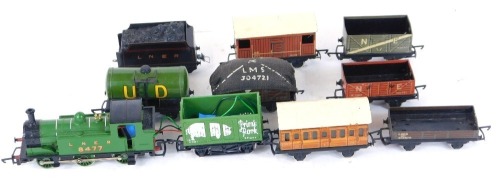 Auctioneer announce - withdrawn pre sale by vendor.A group of OO gauge railway, comprising a Hornby 844 locomotive, cattle wagons, tin plate coal wagon, etc. (a quantity)