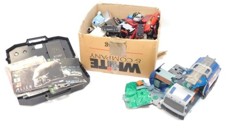 Toys and games, comprising Alien, play worn diecast vehicles, playing cards, space set, etc. (1 box)