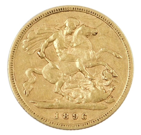 A Victorian half gold sovereign, dated 1896, 4g.