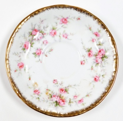 A Paragon porcelain part dinner, tea and coffee service decorated in the Victoriana Rose pattern, comprising two tureens and covers, two oval meat plates, fourteen dinner plates, six breakfast bowls, twelve side plates, fourteen cake plates, two gravy boa - 2