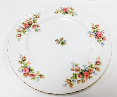 A group of Royal Albert porcelain Moss Rose pattern dinner wares, comprising three graduated meat platters, twelve dinner plates, pair of oval serving dishes, and a sandwich plate. - 2