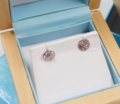 A pair of White Ice silver and diamond tree of life stud earrings, together with a two strand cross over diamond set ring, both boxed. - 2