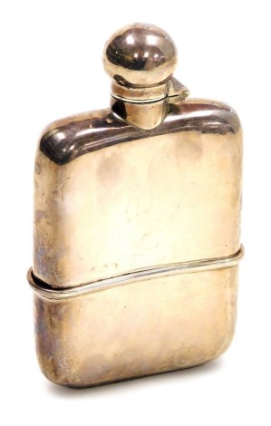 A George V silver hip flask, of plain form with a removable cup, lacking cork stopper, G & J W Hawksley, Sheffield 1919, 3.05oz.