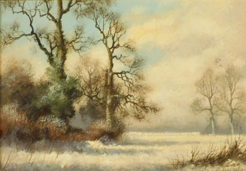 James Wright (b.1935). Winter landscape, oil on board, signed, 12.5cm x 16.5cm.