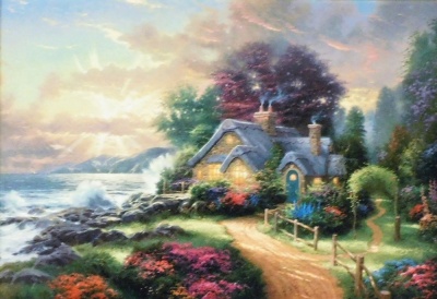 Thomas Kinkade. Various prints, to include Cobblestone Bridge 11.5cm x 16.5cm, A New Day Dawning 11.5cm x 16.5cm, Cobblestone Lane 11.5cm x 16.5cm, some unframed, many with certificates of authenticity. - 4