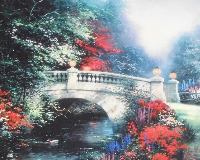 Thomas Kinkade. Various prints, to include Cobblestone Bridge 11.5cm x 16.5cm, A New Day Dawning 11.5cm x 16.5cm, Cobblestone Lane 11.5cm x 16.5cm, some unframed, many with certificates of authenticity. - 6