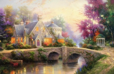 Thomas Kinkade. Various prints, to include Cobblestone Bridge 11.5cm x 16.5cm, A New Day Dawning 11.5cm x 16.5cm, Cobblestone Lane 11.5cm x 16.5cm, some unframed, many with certificates of authenticity. - 11