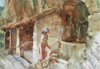 After William Russell Flint. Jemima in Anglesey, print, 27.5cm x 40cm, and Wishing Well, print, 27.5cm x 40cm. (2) - 4