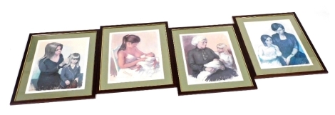 After William Dring (20thC School). Four portrait studies, comprising mother brushing child's hair, print, signed limited edition dated 1981, 45cm x 33cm, grandmother holding baby, signed limited edition print dated 1981, 44cm x 32cm, two sisters, signed 