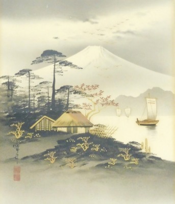 20thC Japanese School. River landscapes with buildings, watercolours, a pair, 28cm x 22cm. - 3