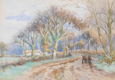 Early 20thC school. Near Bourn mouth, rural scene with horse and cart, watercolour, 26cm x 36cm, and a map of Leicestershire after Kitchin (2) - 2