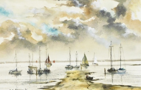 D. M. Brophy (20thC School). Low Tide Solent, watercolour, signed and dated '94, 29cm x 43.5cm.