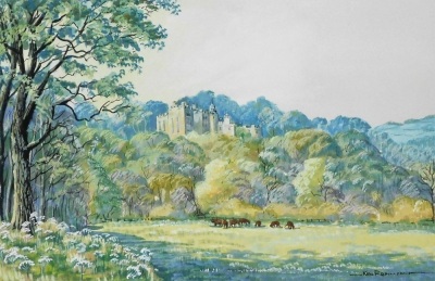 Ken Robinson (20thC School). Dunster Castle, Somerset, watercolour, signed, 31cm x 46.5cm.