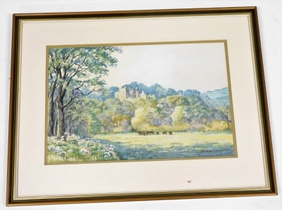 Ken Robinson (20thC School). Dunster Castle, Somerset, watercolour, signed, 31cm x 46.5cm. - 2