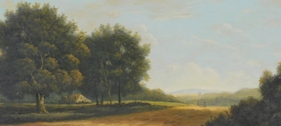 Barnes (20thC School). Rural scenes, pair, depicting figures fishing, and ladies walking on a rural path, oil on board, each signed, 15cm x 30cm. - 2