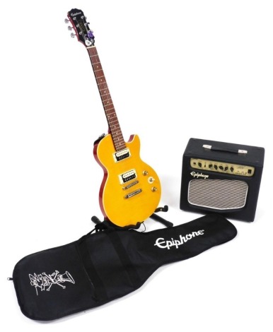 An Epiphone Les Paul model Slash signature special-2 'ADF', Appetite for Destruction pack with Slash Snake Pit-15 Amplifier, and guitar stand.