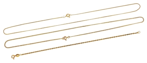 A 9ct gold curb link neck chain, on a bolt ring clasp, further neck chain, and a bracelet, 4.7g.