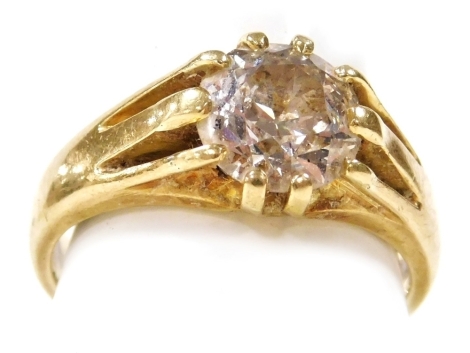 A gentleman's 18ct gold and diamond solitaire gypsy ring, in a claw setting, diamond approximately 3 carats, size O/P, 7.5g.