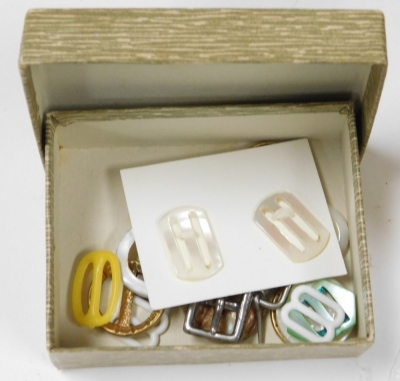 A group of early 20thC costume jewellery, including paste set buckles, hair slides, brooches, together with buttons, costume trimmings, silver charms, etc. (2 boxes) - 4