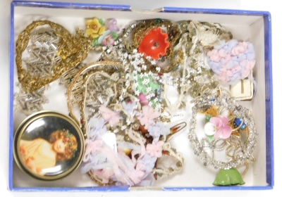 A group of early 20thC costume jewellery, including paste set buckles, hair slides, brooches, together with buttons, costume trimmings, silver charms, etc. (2 boxes) - 8