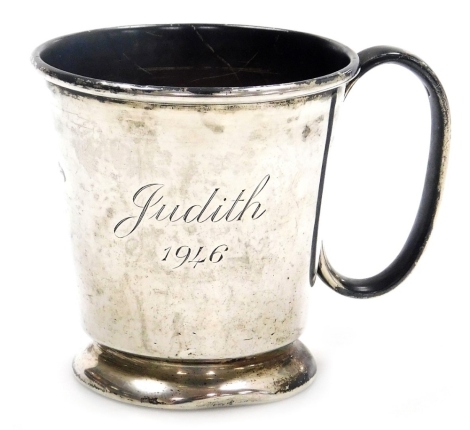 A George V silver christening tankard, later engraved to 'Judith 1946', Birmingham 1923, 2.38oz.