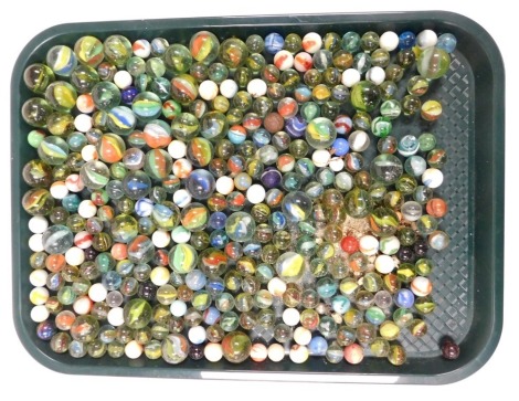 A group of assorted marbles, various sizes and styles. (1 tray)