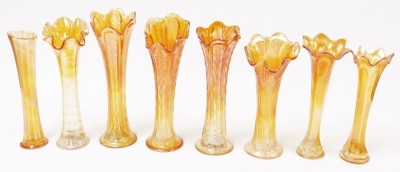 A large group of carnival amber glassware, including vases, bowls, sweetmeat dishes, and sundries. (a quantity) - 5