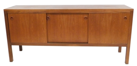 A 1960's Younger Limited teak sideboard, the base with three sliding doors, on square legs, 77cm high, 165cm wide, 45.5cm deep.