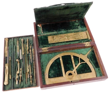 A partial set of Victorian drawing or surveying instruments, by James Lynch of Dublin, in a mahogany and cross banded box, with oval silver plaque to the lid, engraved with a coat of arms and motto 'Post Neibla Phoebus,' possibly the Jaffray Family, 22.5c