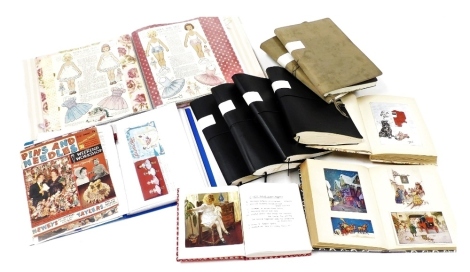 Vintage children's book illustrations, greeting's cards, Nora and Tilly cut out dolls and further doll related material in eleven folders.