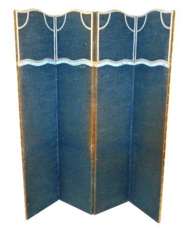 An Edwardian fabric covered four fold screen, 169cm high.