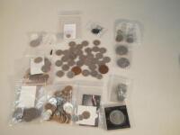 Various half crowns, foreign and English coinage, Churchill crown, Victorian