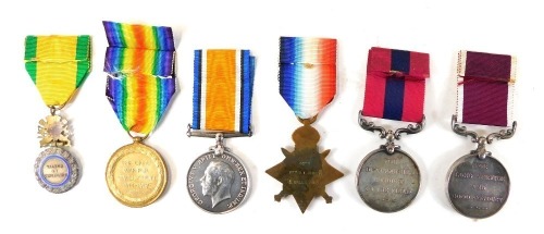 A Great War 1918 French Theatre D.C.M. Medaille Militaire group of six, awarded to Sergeant W T Gibbs 1st Battalion, South Wales Borderers, comprising Distinguished Conduct Medal G.V.R (9850 Cpl. W. T. Gibbs. 1/S, Wales Bord.), 1914 Star, with clasp (9580