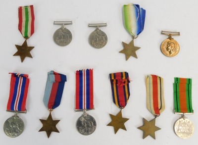 A group of WWII medals, comprising 1939-1945 Star, The Atlantic Star, The Africa Star, The Burma Star, The Italy Star, Defence Medal, four War Medals 1939-1945, together with Special Constabulary Long Service Medal Joseph Moore. (11) NB. Lots 1 to 50 in t - 2