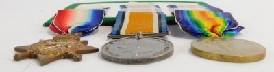 A Great War 1915 medal trio, awarded to 14928 Pte Charles Staples 7th Oxfordshire and Buckingham Light Infantry. Served France from 21 September 1915 and thence to Salonica. From Upper Caterham, Surrey. NB. Lots 1 to 50 in this auction are being sold with - 3