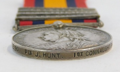 A Queens South Africa 1899-1902 medal, four clasps, comprising Cape Colony, Orange Free State, Transvaal, South Africa 1902. Named to 5190 Private J Hunt, 1st Battalion Connaught Rangers, with copy of Medal Roll. NB. Lots 1 to 50 in this auction are being - 3