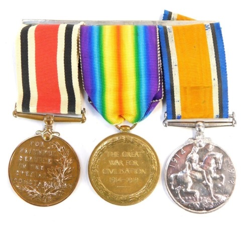 A Great War medal pair plus Special Constabulary, issued to 203707 Private Harry A Wratten, Royal West Kent Regiment, later served as 495196 Private, 13th London Regiment. From Southborough, Kent. Served Egypt from 27th April 1917. NB. Lots 1 to 50 in thi