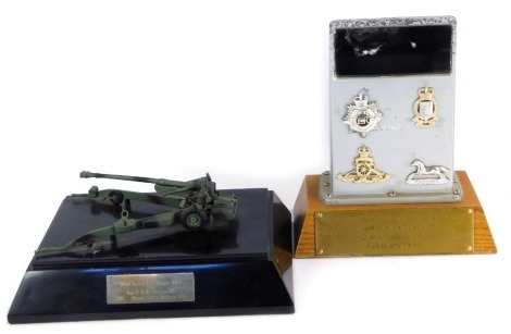 A Presentation model of the 155mm Field Howitzer 70 (FH-70), to Major General A E Burgess, OBE, from Capt. Anderson R A, his ADC, October 1980 - February 1982, AFV Viewport presented to Major General E A Burgess OBE by all members of HQ Artillery Division