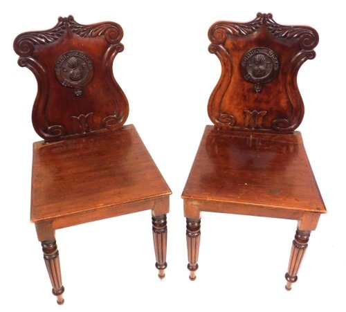 Two hardwood chairs, with the crest of 3rd Lancashire Fusiliers with motto 'Omnia Audax, late Victorian era. (2) NB. Lots 1 to 50 in this auction are being sold with proceeds of sale being donated to Woody' Lodge Registered Charity (1173752) fund raising