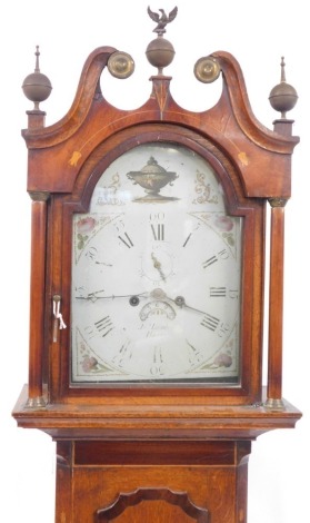 Lambert (Jonathan) of Haxey, Lincolnshire. A Georgian oak and mahogany longcase clock, the break arch dial painted with a vase and rose spandrels, dial bearing Roman and Arabic numerals, subsidiary seconds dial and date aperture, two train eight day move