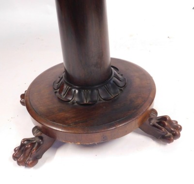 A William IV rosewood card table, with canted corners, on a moulded support, with column base, terminating in ball and claw feet, 74cm high, 91cm wide, 45cm deep. - 3