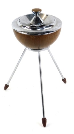 A mid century Lanthe teak and chrome atomic ashtray, raised on three rod legs and rubber feet, 41cm high.