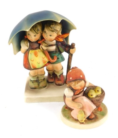 A Hummel pottery figure modelled as Stormy Weather, and another modelled as Chick Girl. (2)