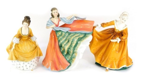 Three various Royal Doulton figures, Ann, HN3259, Coralie and Kirsty, printed marks beneath. (3)