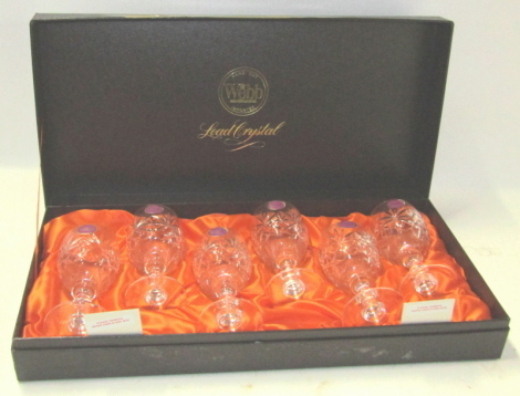 A cased set of Webb crystal rummers, each 13cm high.