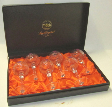 A cased set of six Webb crystal hock glasses, each 18cm high.